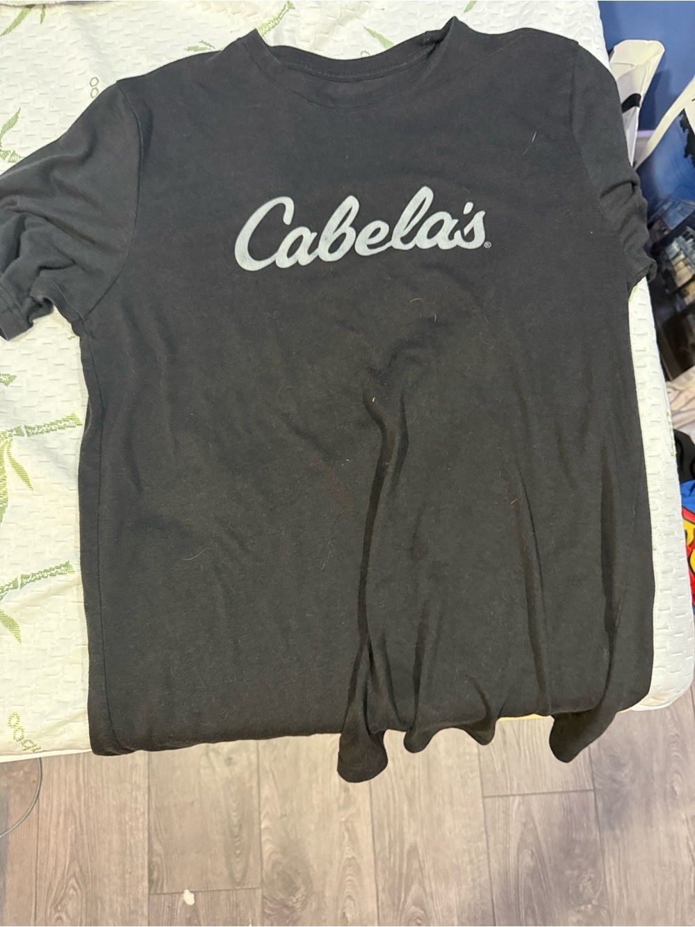 Cabela's Black Tee with Silver Script Logo